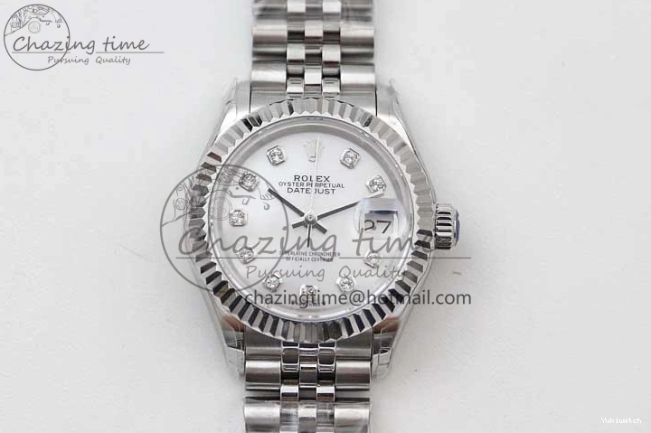 Dial SS 1:1 Diamonds 28 Silver Markers DateJust Bracelet 904L Edition Lady Best on NH05 Steel TWF President 0206